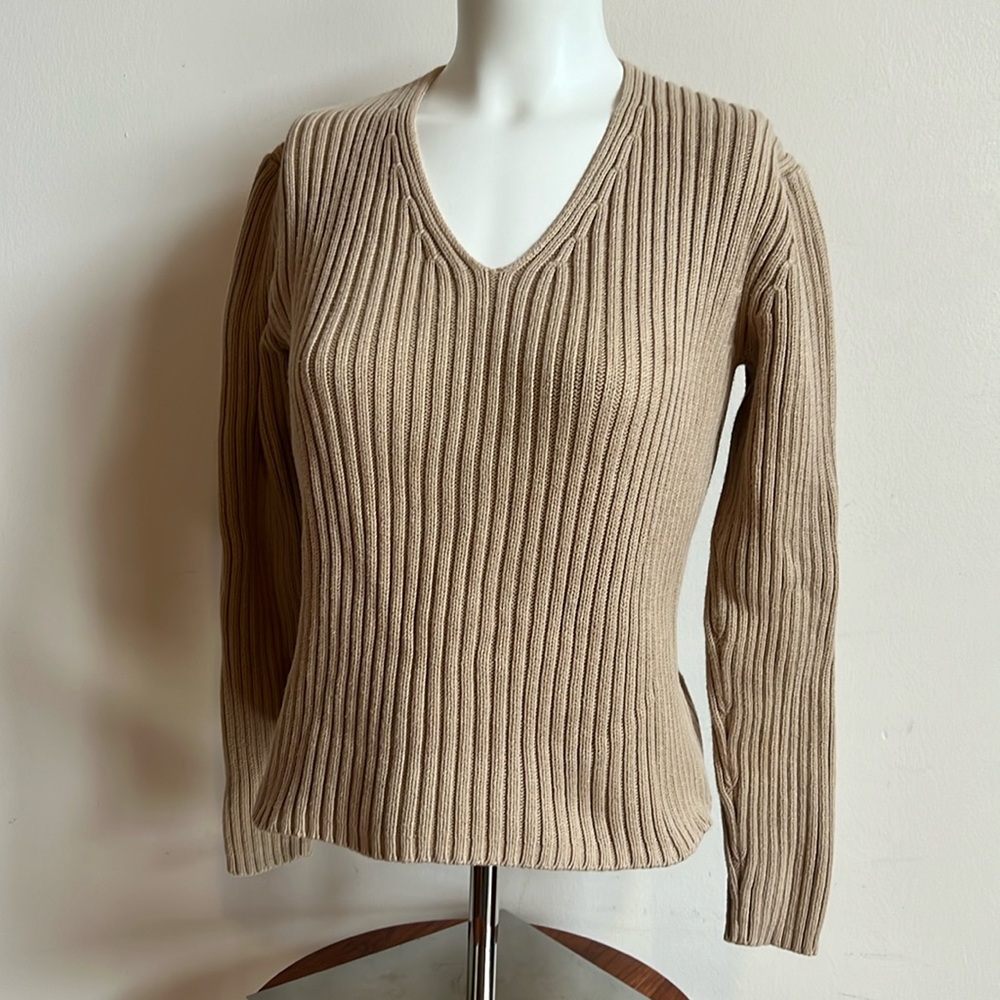 Ann Taylor Loft sweater V-neck cable knit cotton